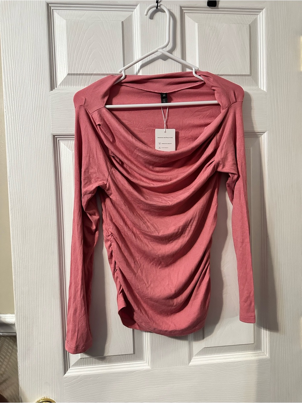 Draped Long Sleeve Top in Dusty Rose by Zesica